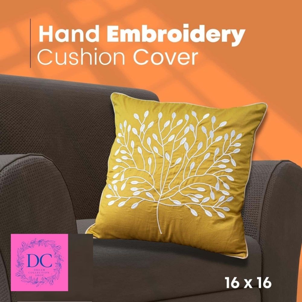 Yellow Embroidery Cushion Cover