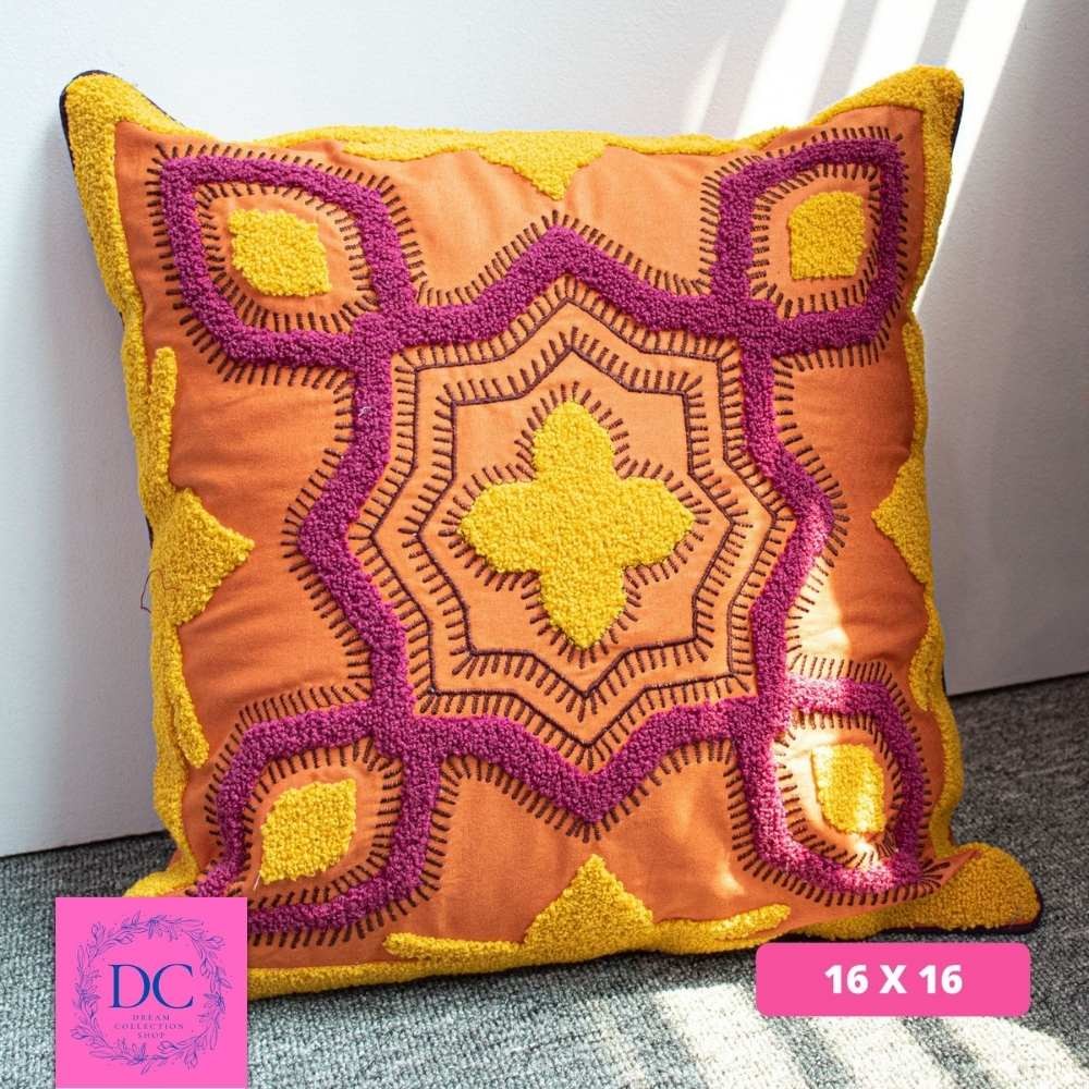 Orange Chenille Design Cushion Cover