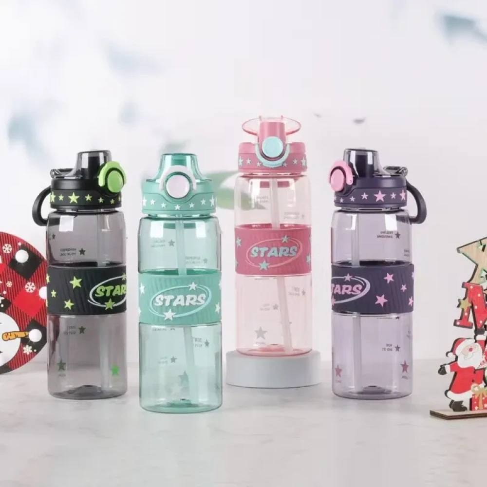 1000ml Stars” Large Capacity Straw Water Bottle – Cute & Leak-Proof