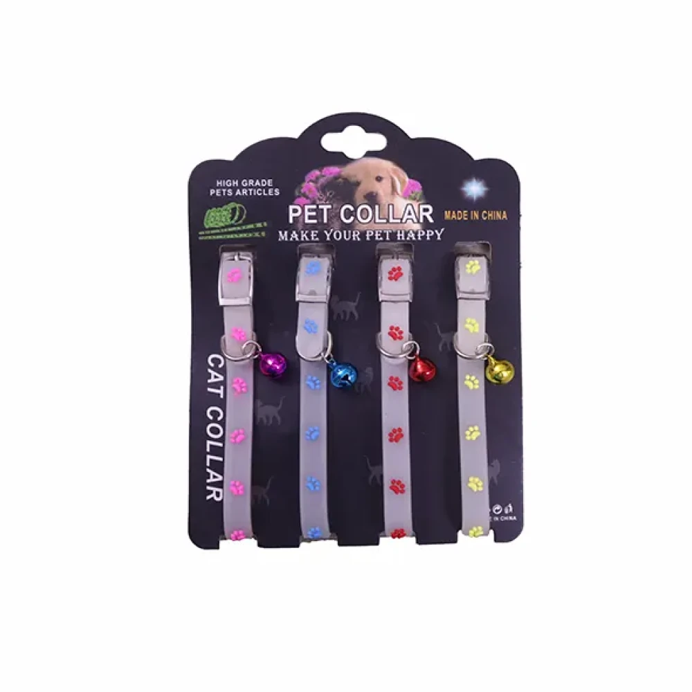 Adjustable Foot Print Mix Color Radium Cat Collar With Bell