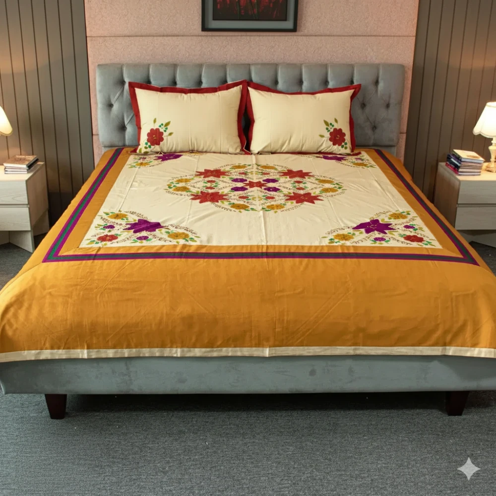 Amber Garden Embroidered Bed Sheet