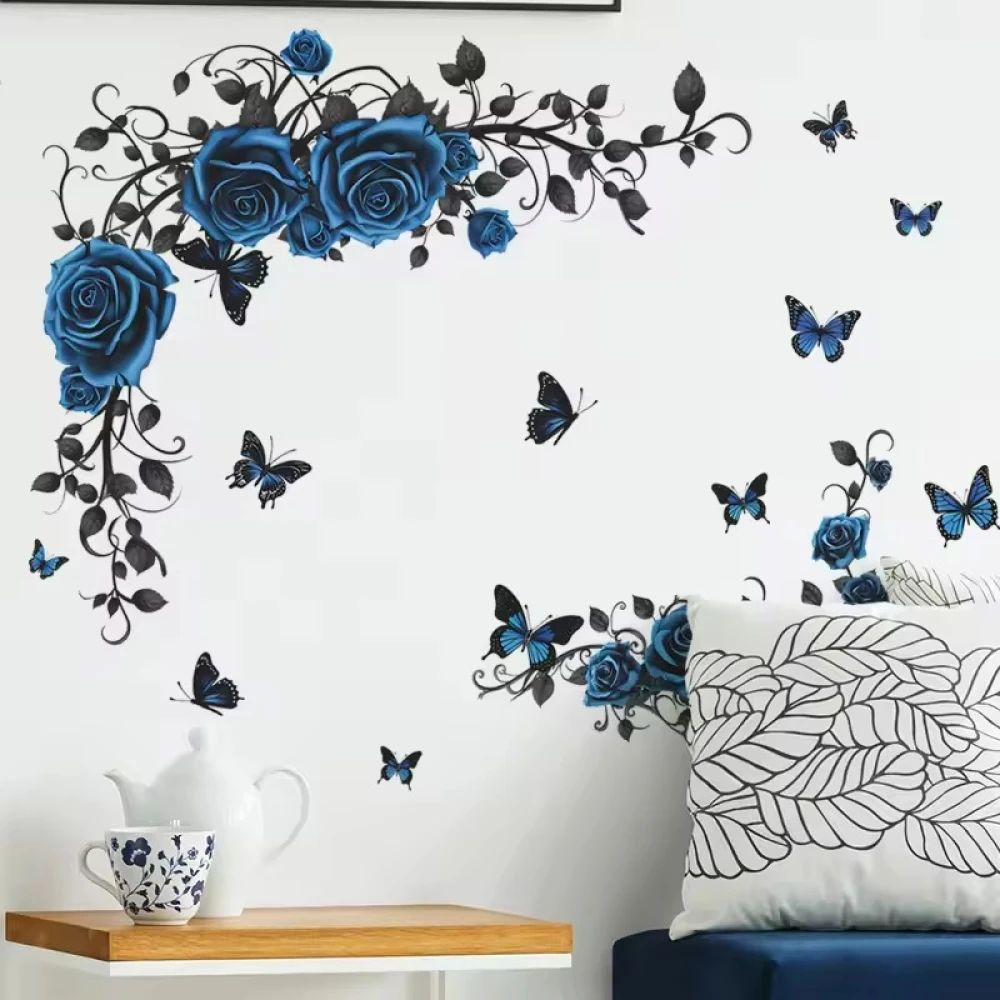 Blue Rose Butterfly Wall Sticker