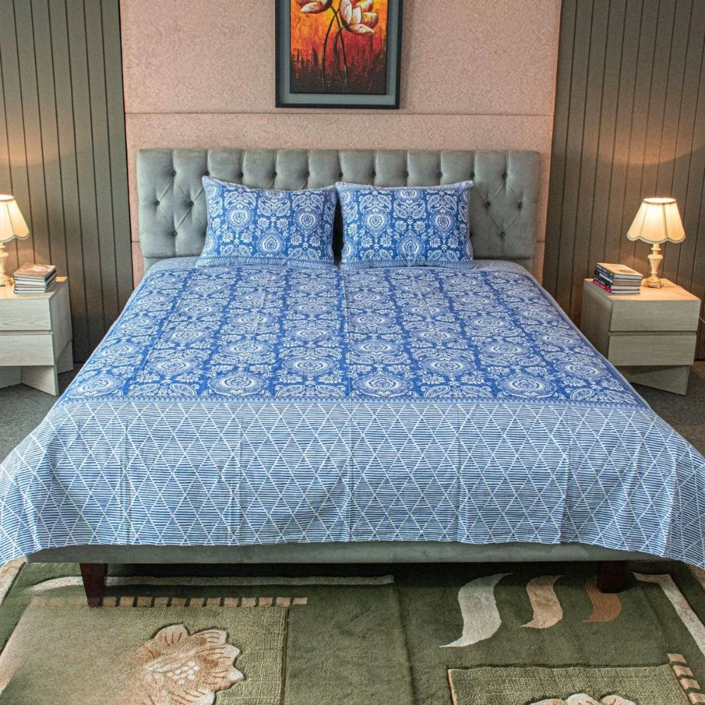 Coastal Calm Printed Bed Sheet – Blue Harmony