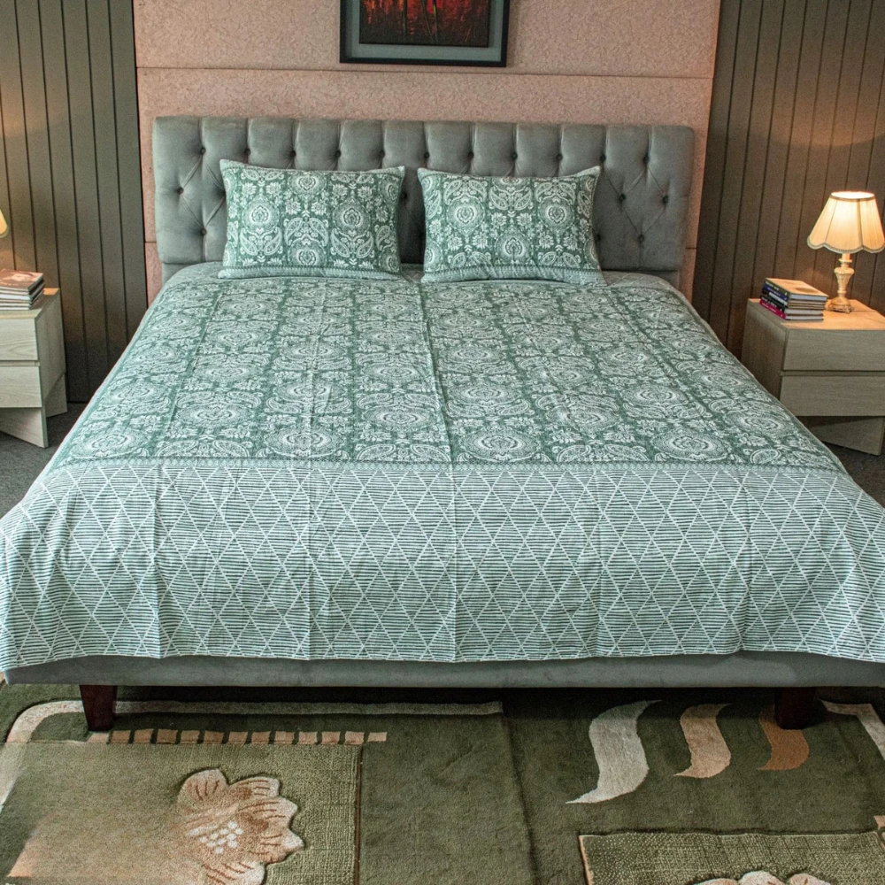 Coastal Calm Printed Bed Sheet – Green Harmony
