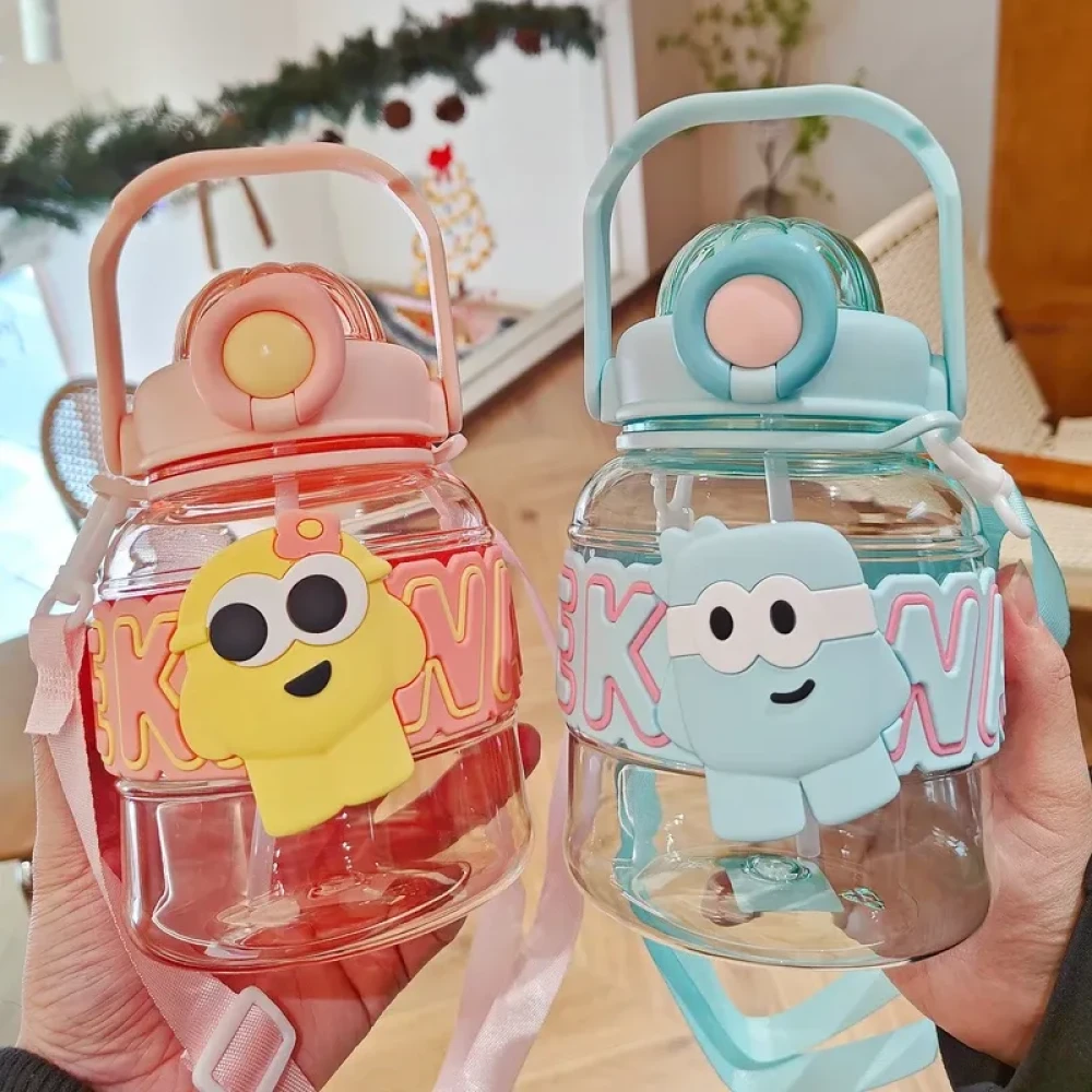 Cute Cartoon Large-Capacity Straw Water Bottle