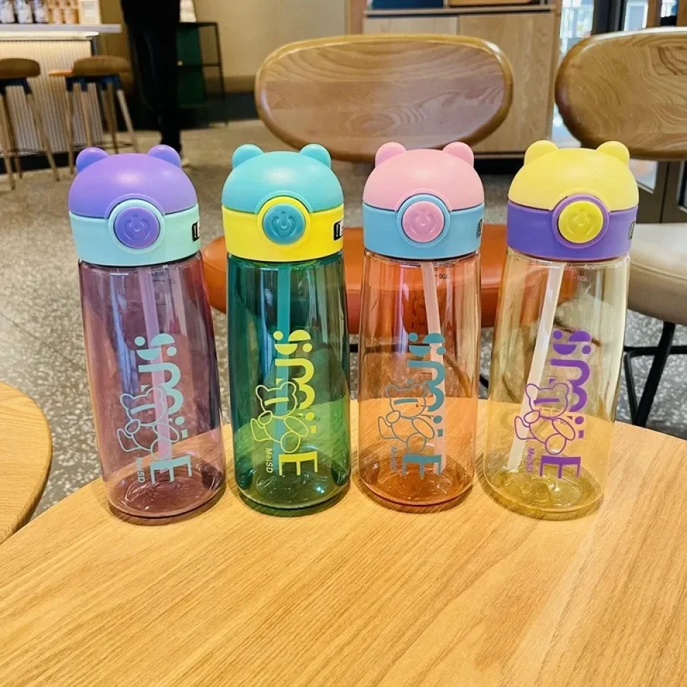 Cute Cartoon Straw Water Bottle for Kids