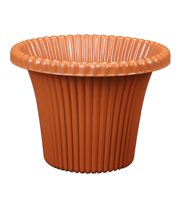 Daisy Flower Tub with Tray 12" Brown-TEL