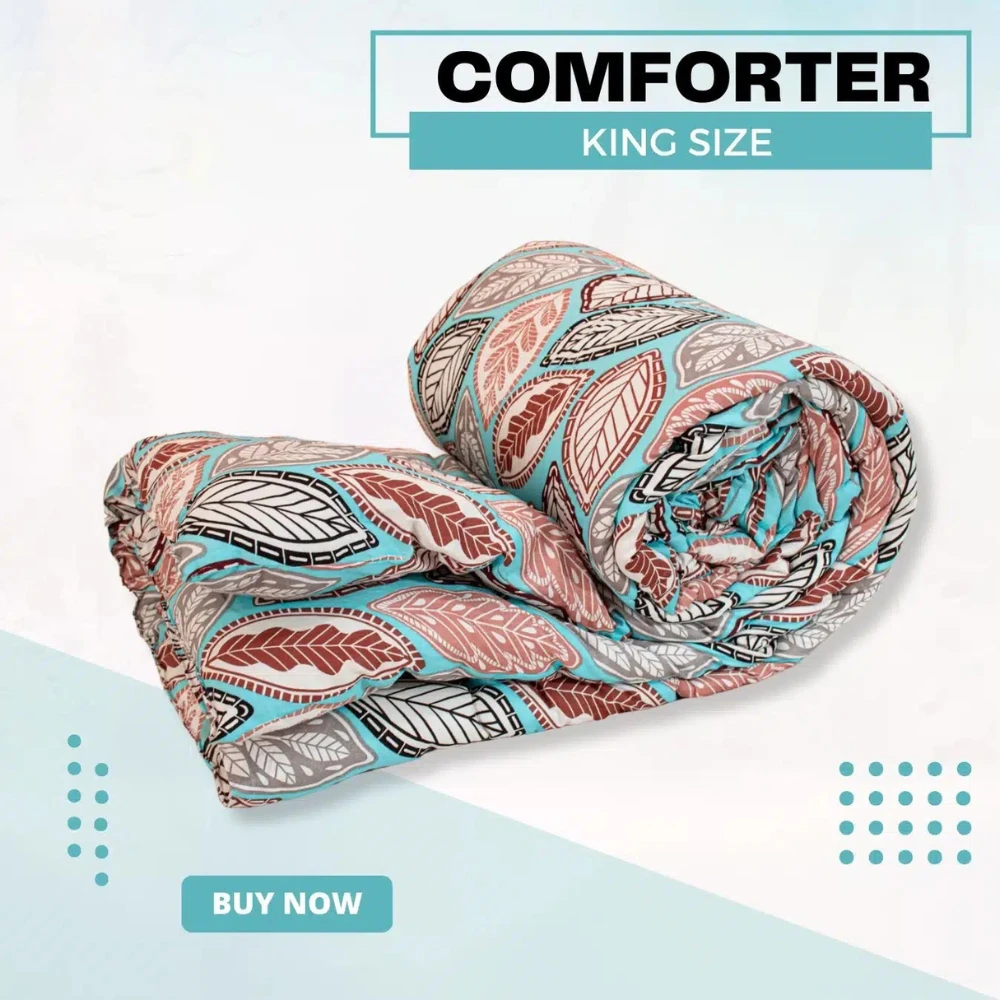 Fallen Leaves Print Comforter – Pastel Blue