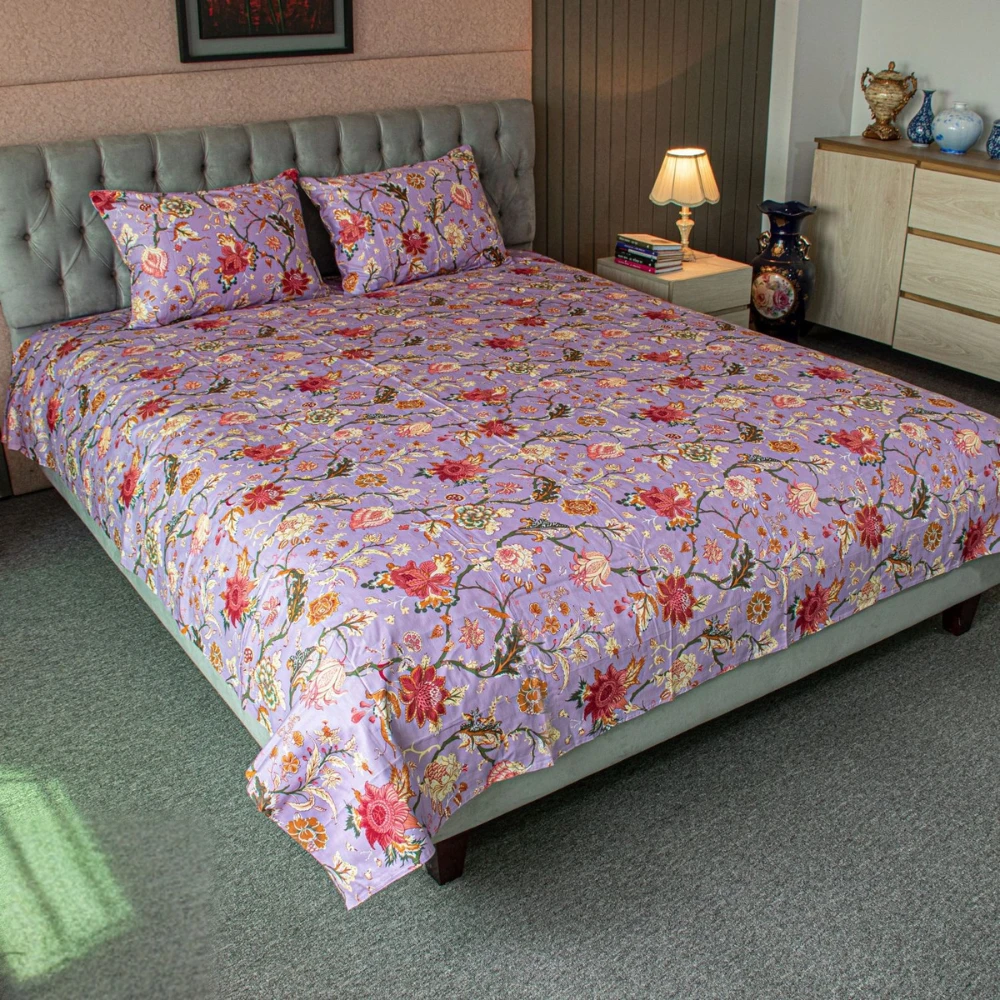Floral Whisper Printed Bed Sheet – Lavender