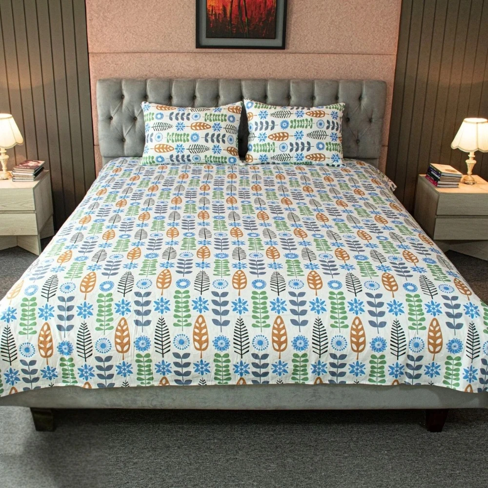 Leaf & Light Printed Bed Sheet – Mint