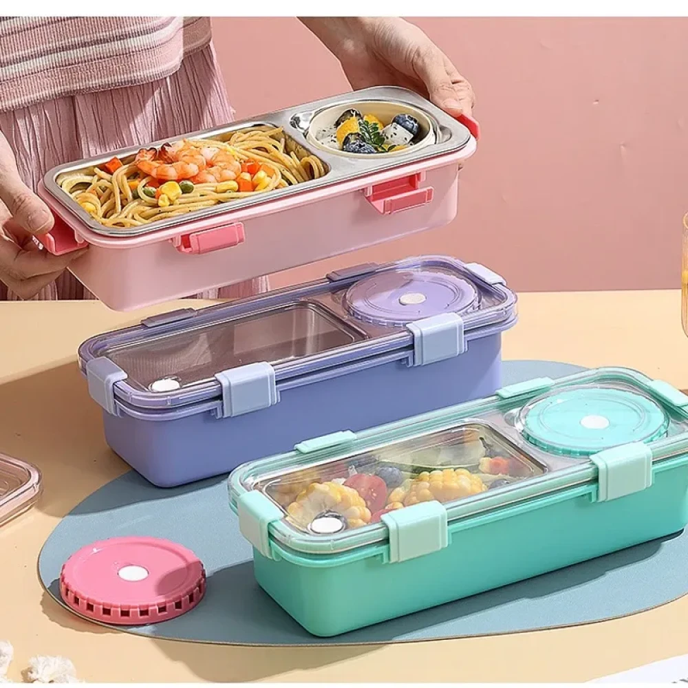 Leak-Proof 2-Compartment 304 Stainless Steel Lunch Box with Bowl