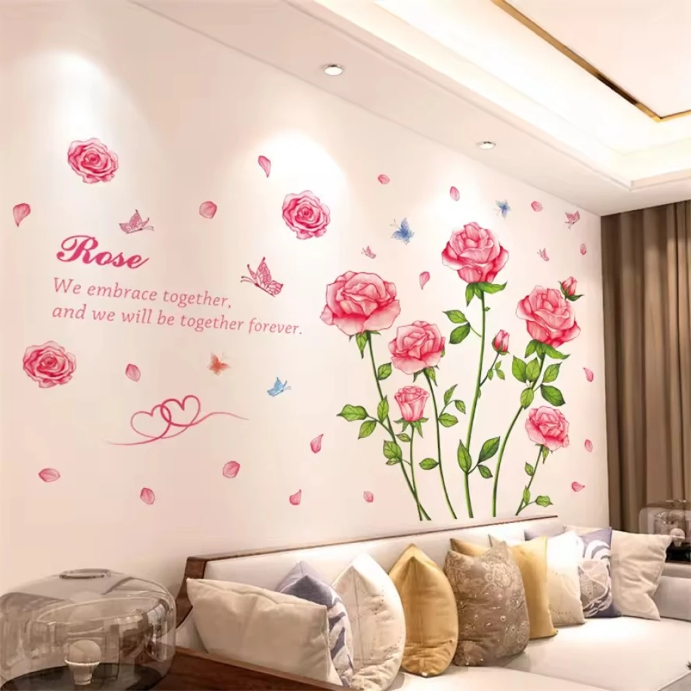 Living Room Wall Stickers Decor Self-adhesive Rose Flowers