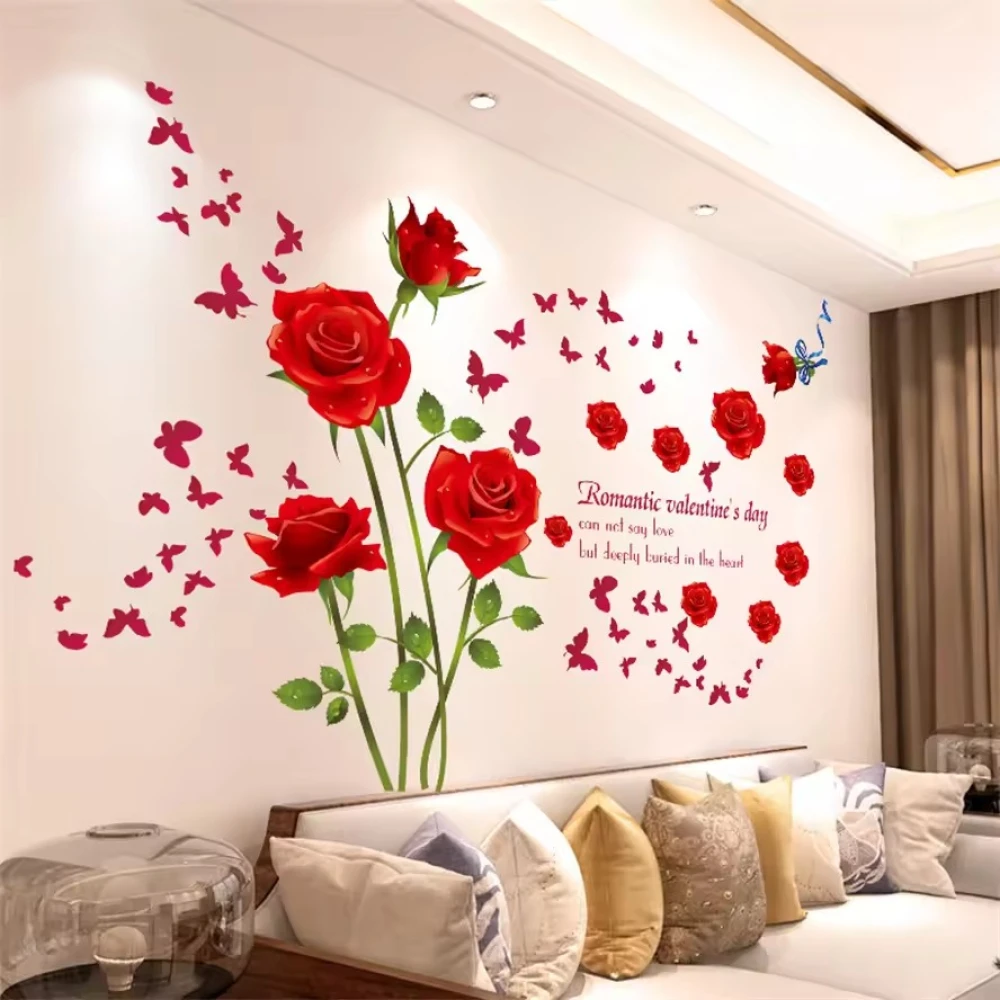 Living Room Wall Stickers Decor Self-adhesive Rose Flowers