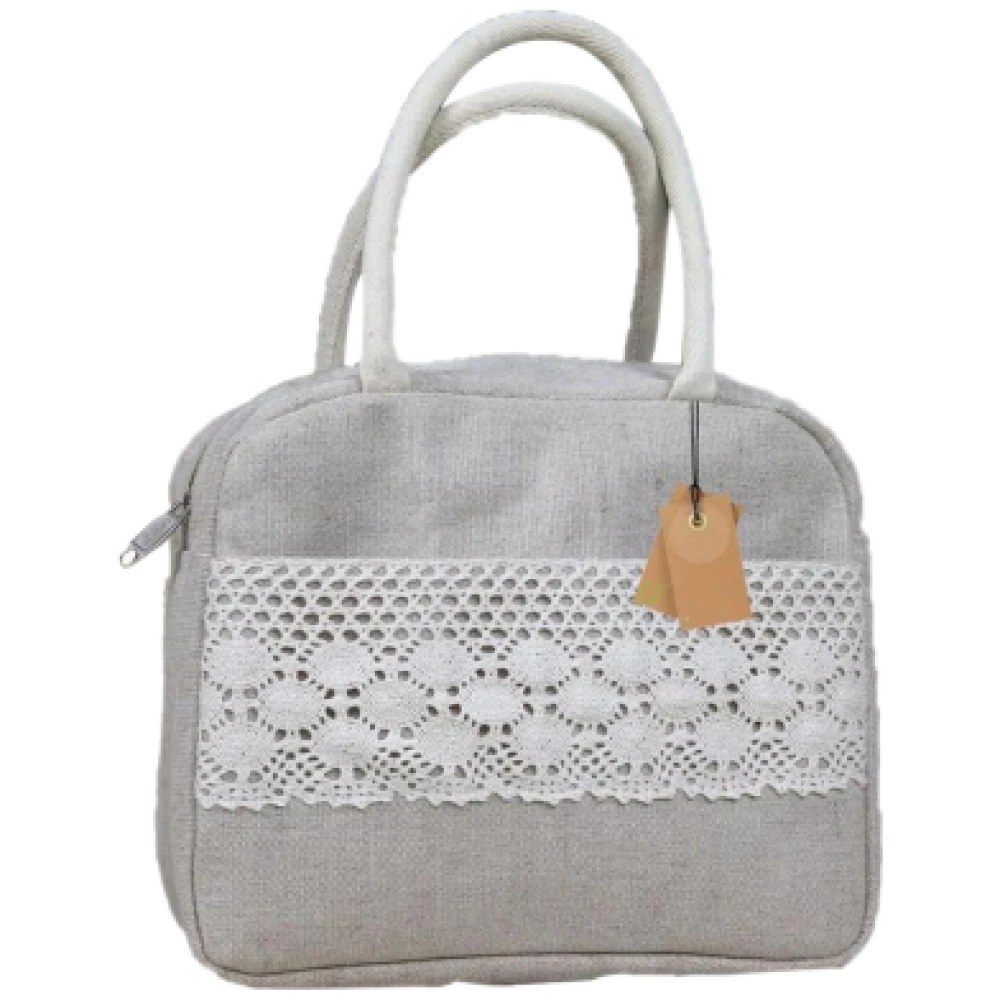 Lunch Carry Bag Jute Cotton Fabric Natural
