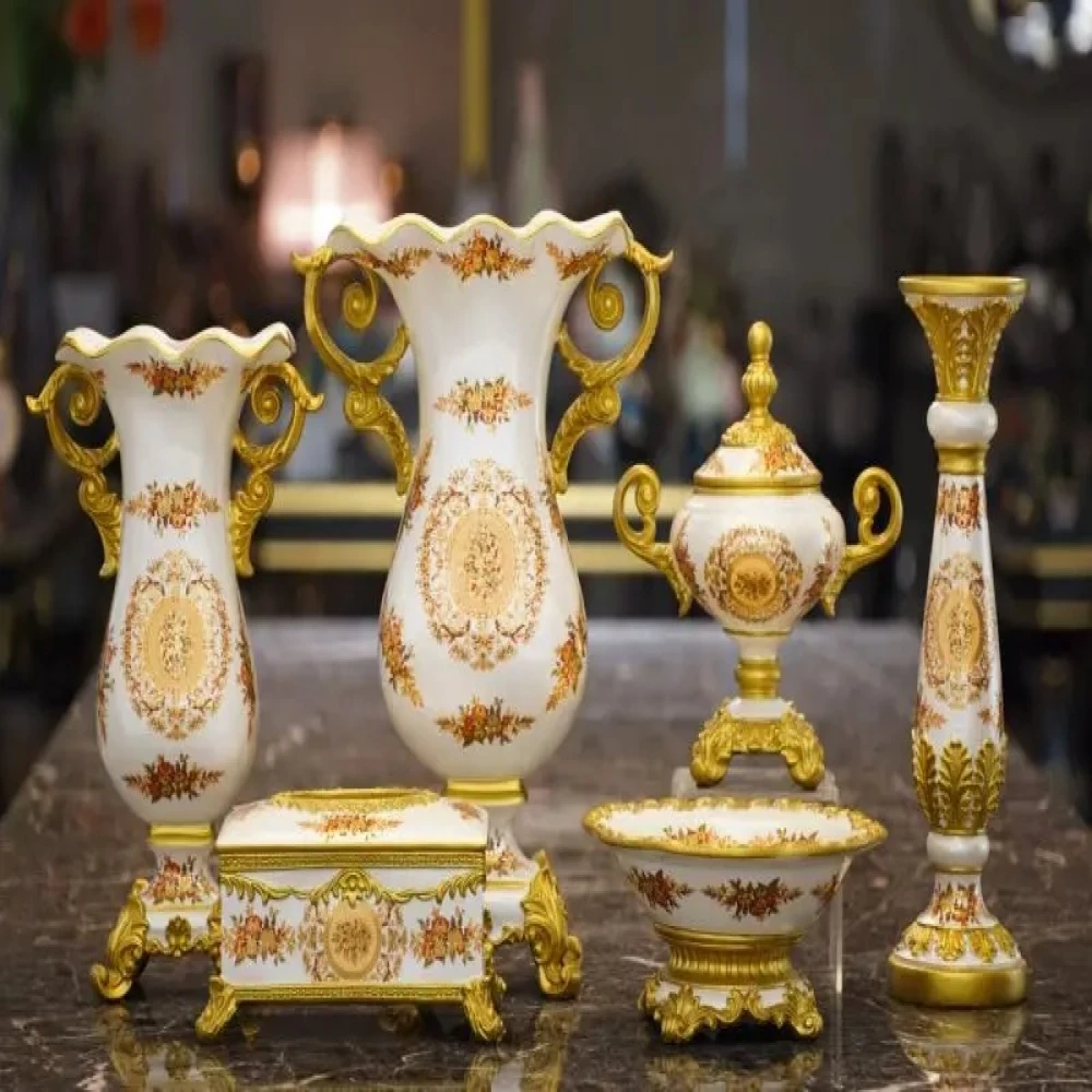 Luxury Polyresin Home Decor Set – Chinese Rose Series