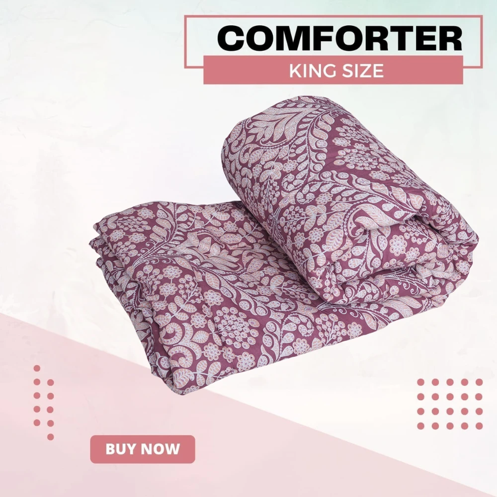 Maroon & White Floral Print Comforter