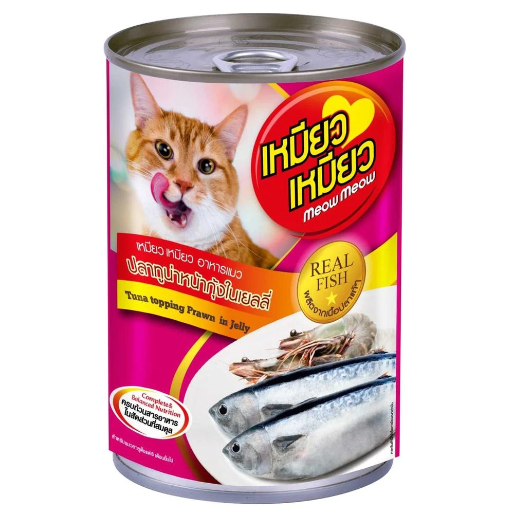 Meow Meow Can Wet Cat Food Tuna Topping Prawn In Jelly 400g