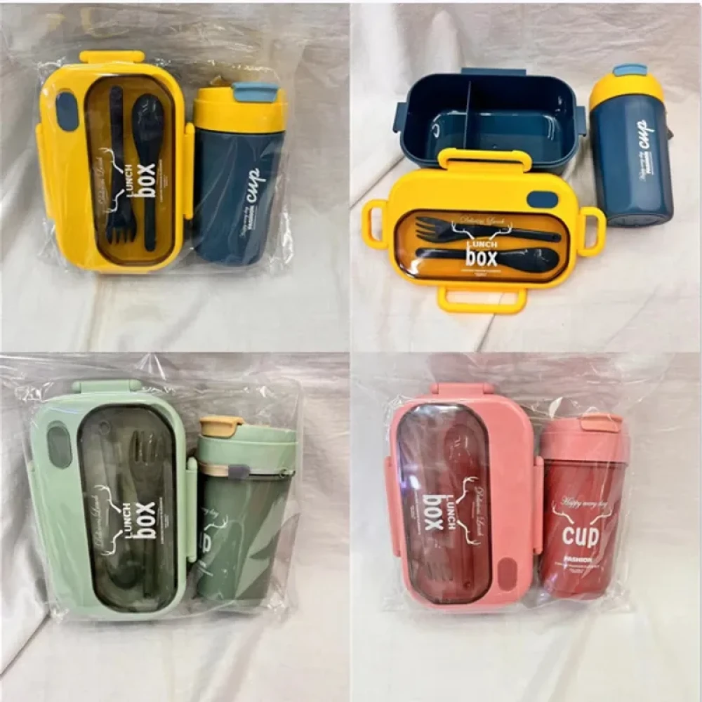 Minimalist Rectangular Plastic Lunch Box with Water Cup