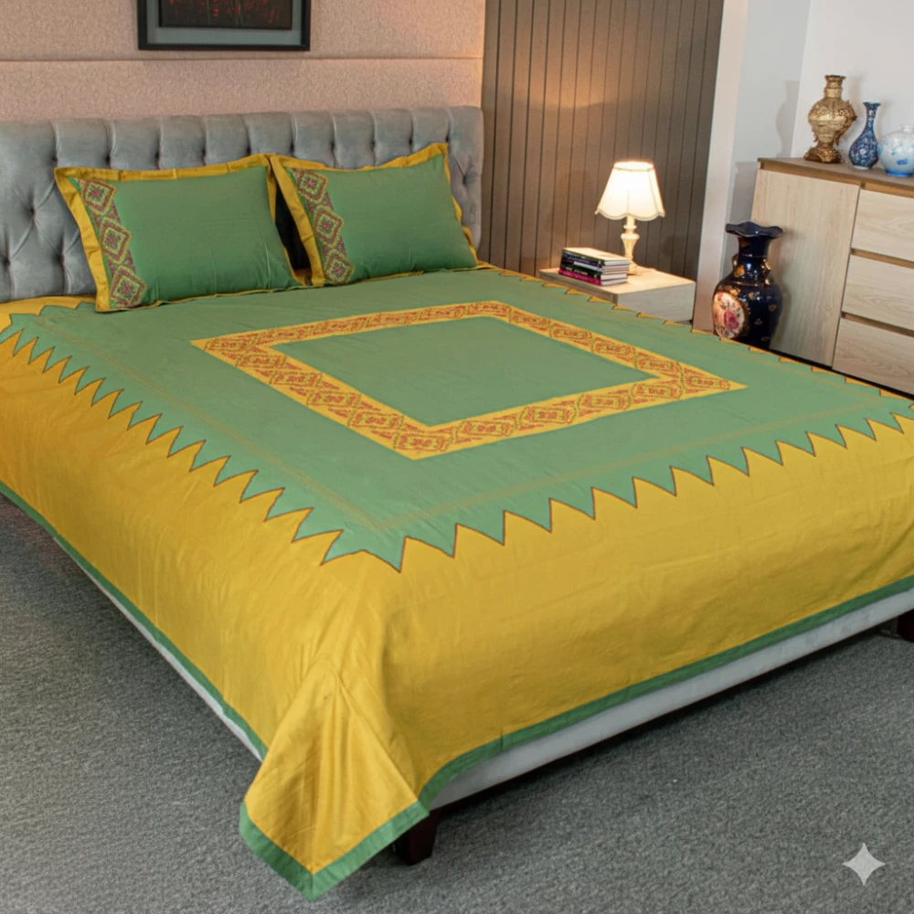 Mustard Meadow Embroidery Bed Sheet