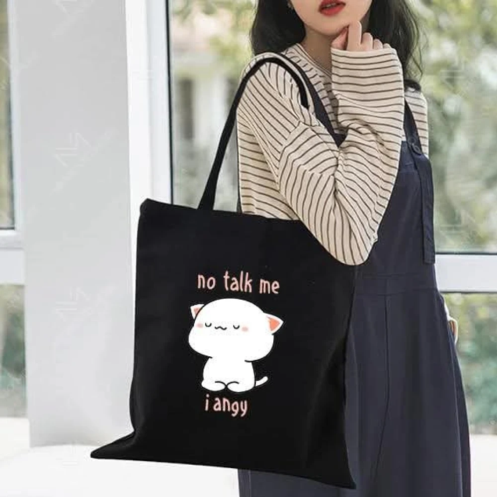 New Cat Designed Cotton Canvas Tote Bag with Zipper
