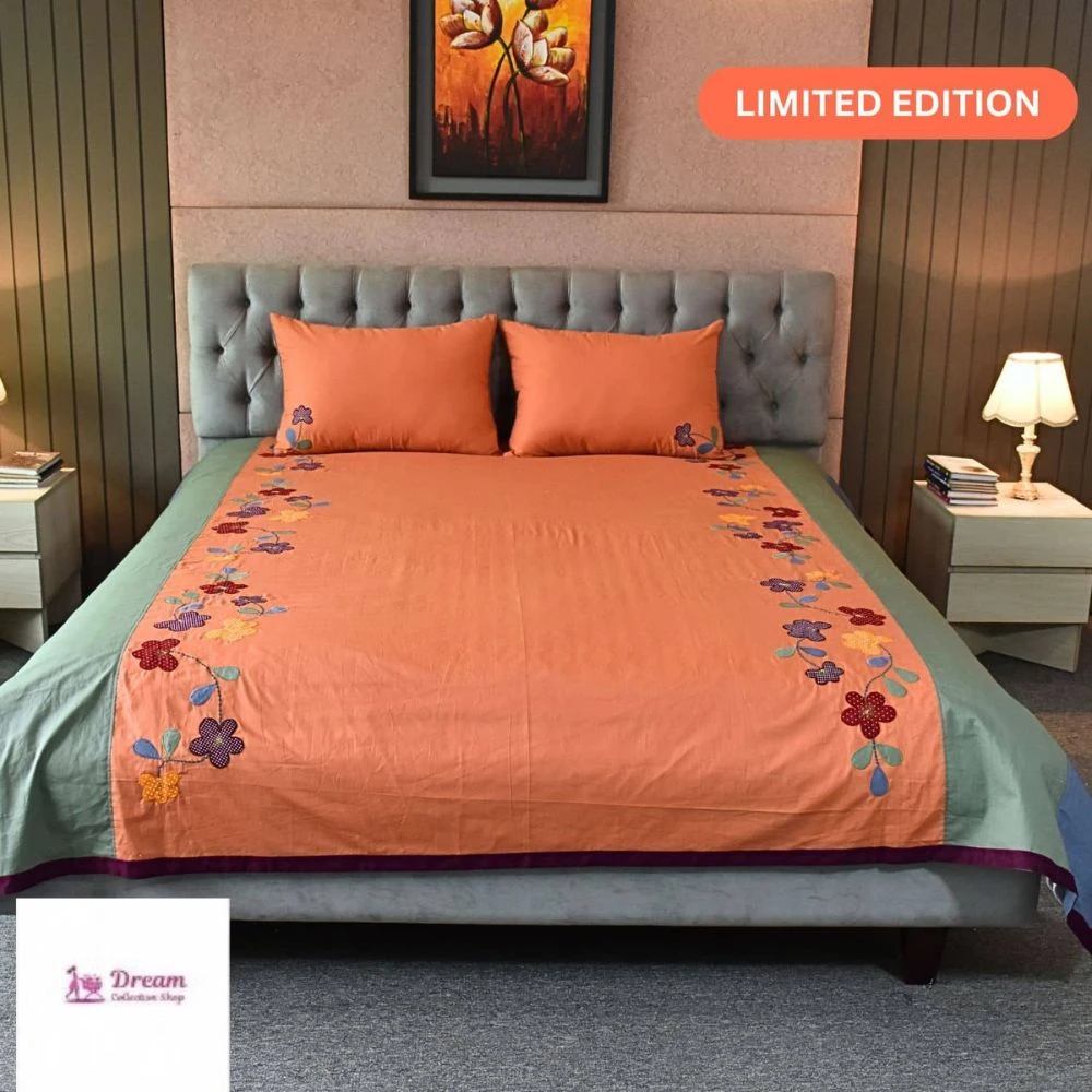 Peach Meadow Embroidered Bed Sheet