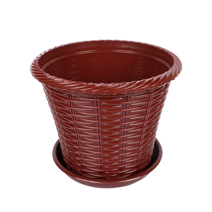 Rattan Flower Tub with Tray 8"