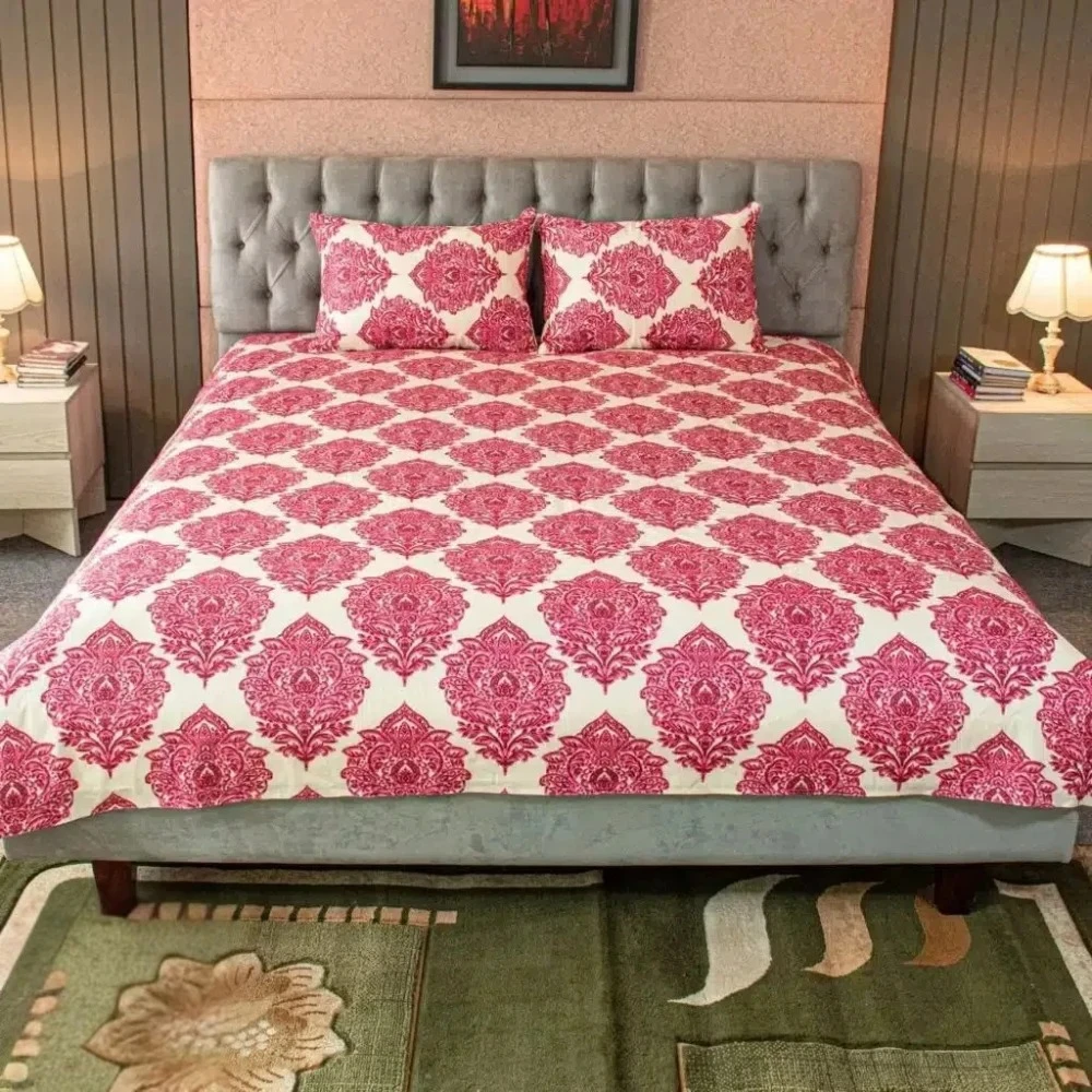 Regal Block Motif Printed Bed Sheet – Magenta