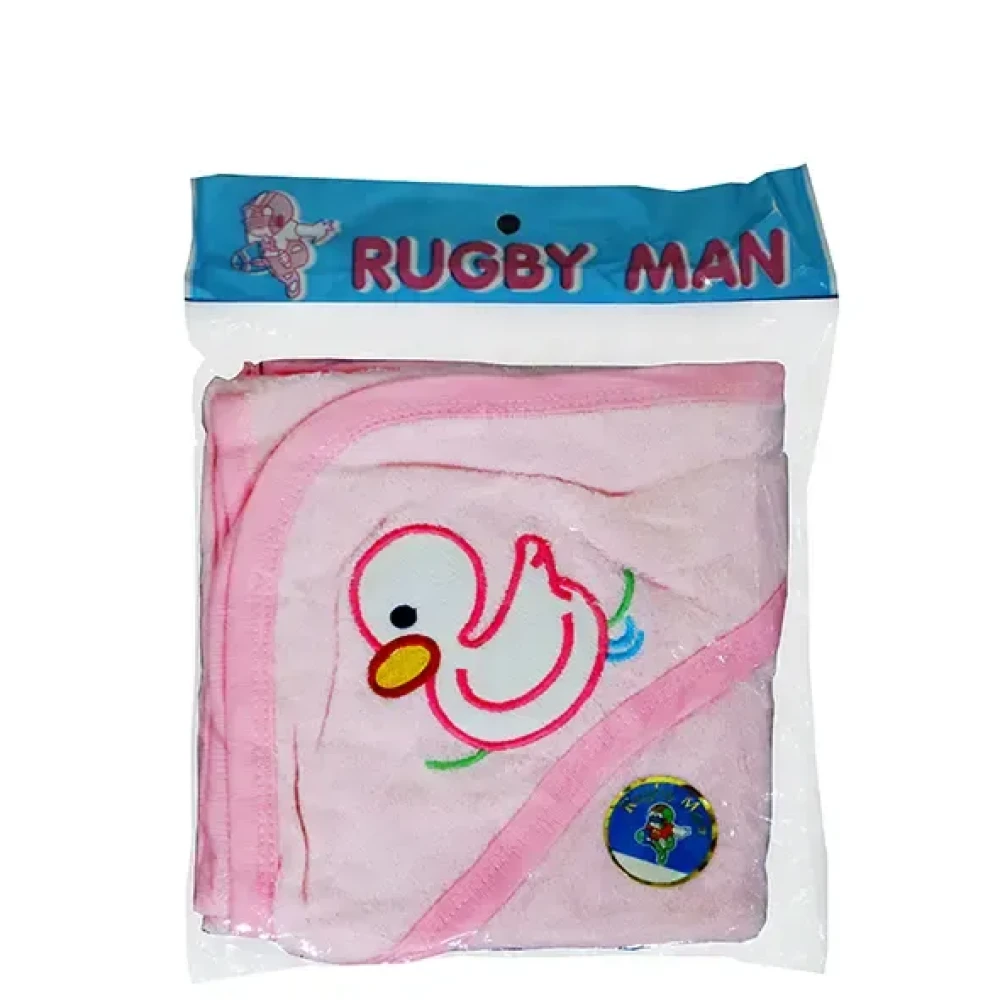 Rugby Man Baby Towels With Cap - Peach