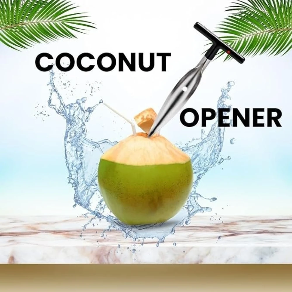 Stainless Steel Coconut Opener Tool – Manual Corkscrew Coconut Driller