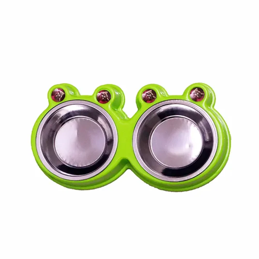 Stainless Steel Pet Double Food Bowls Mix Color For Cat