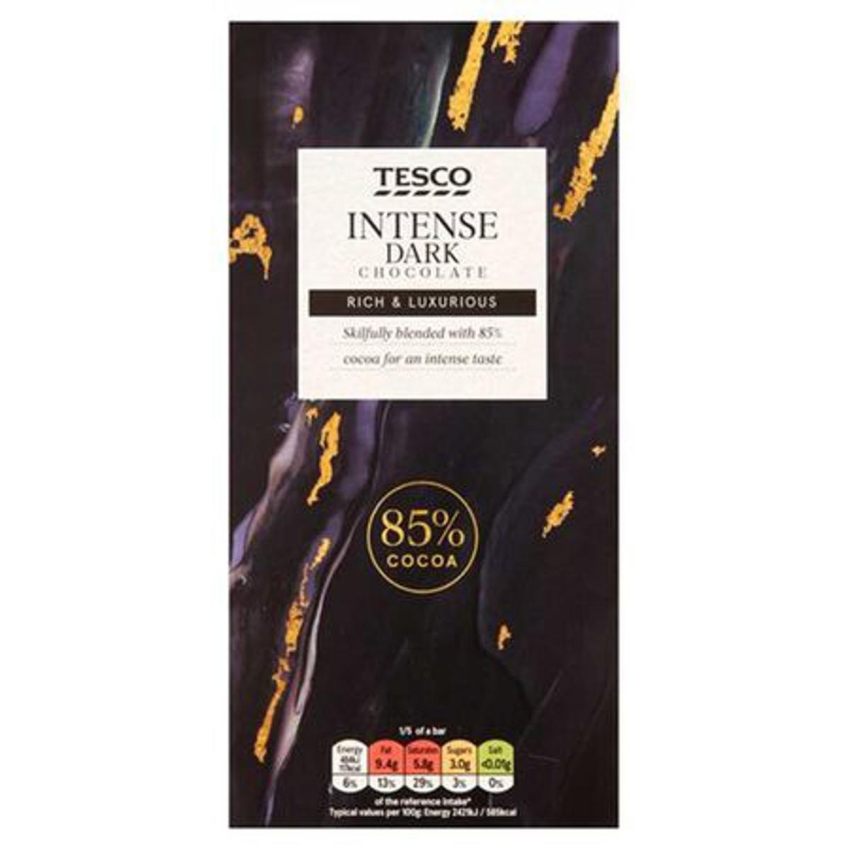 TESCO INTENSE 85% COCOA DARK CHOCOLATE BAR