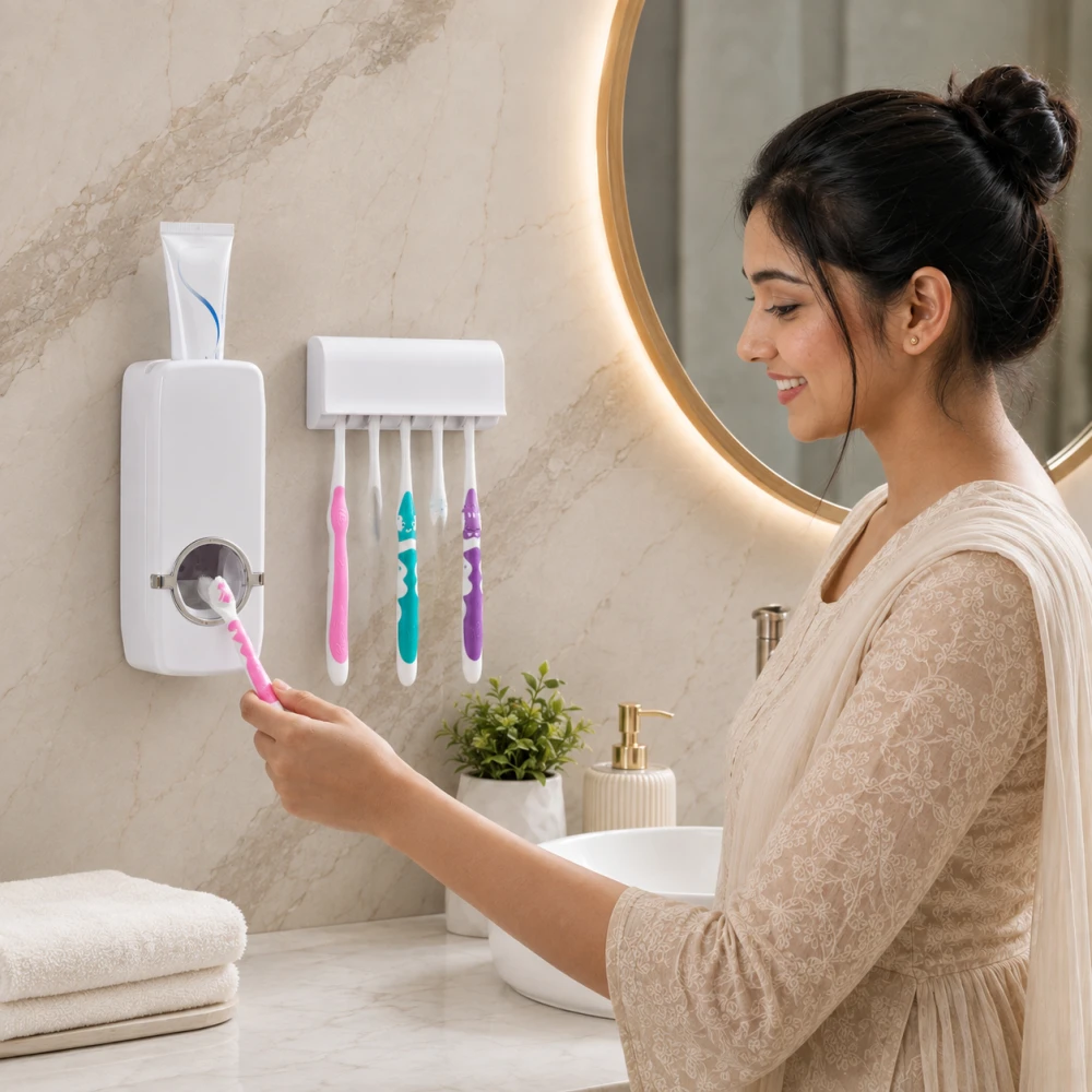 Toothpaste Dispenser & Toothbrush Holder