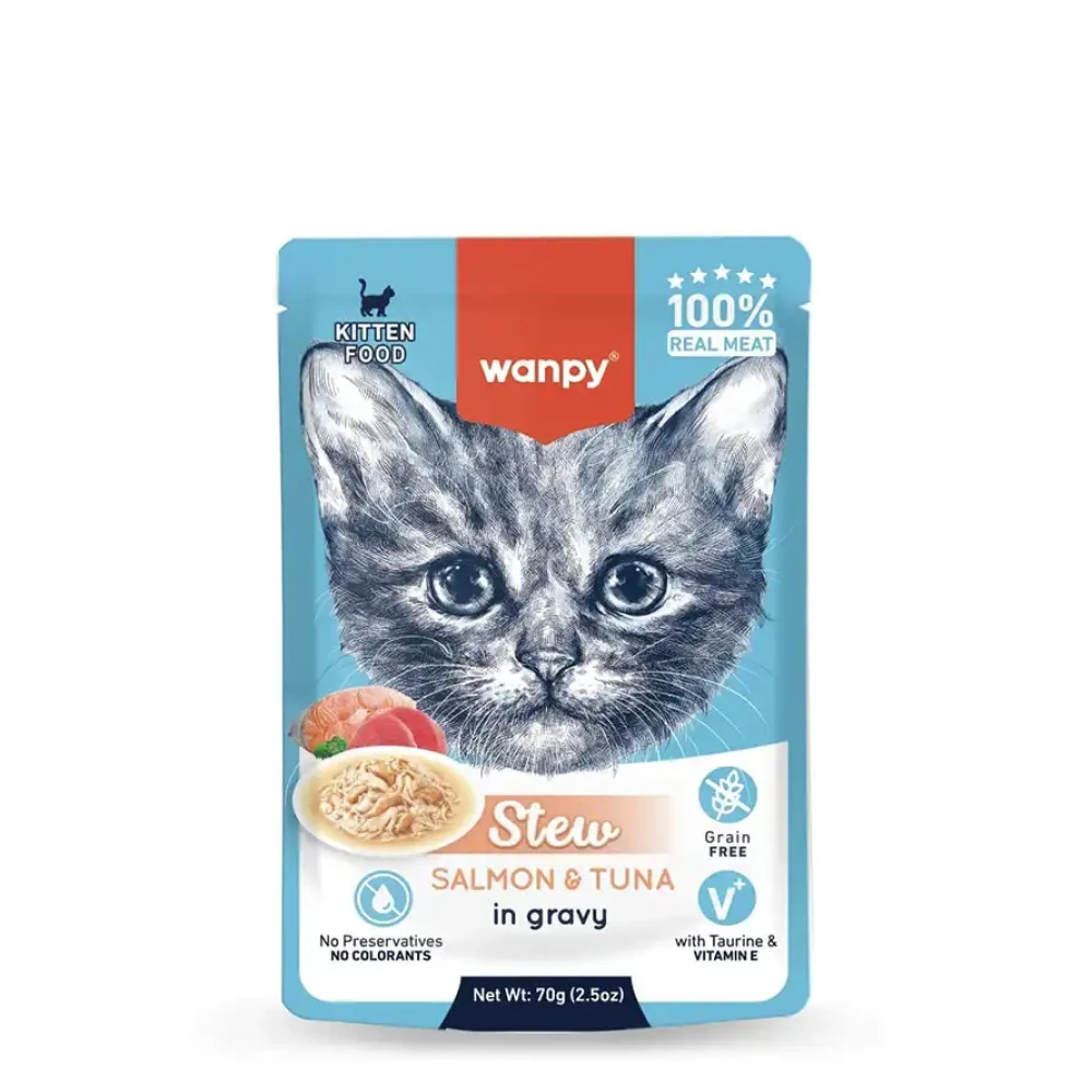 Wanpy Stew Pouch Salmon & Tuna in Gravy Kitten Food - 70g