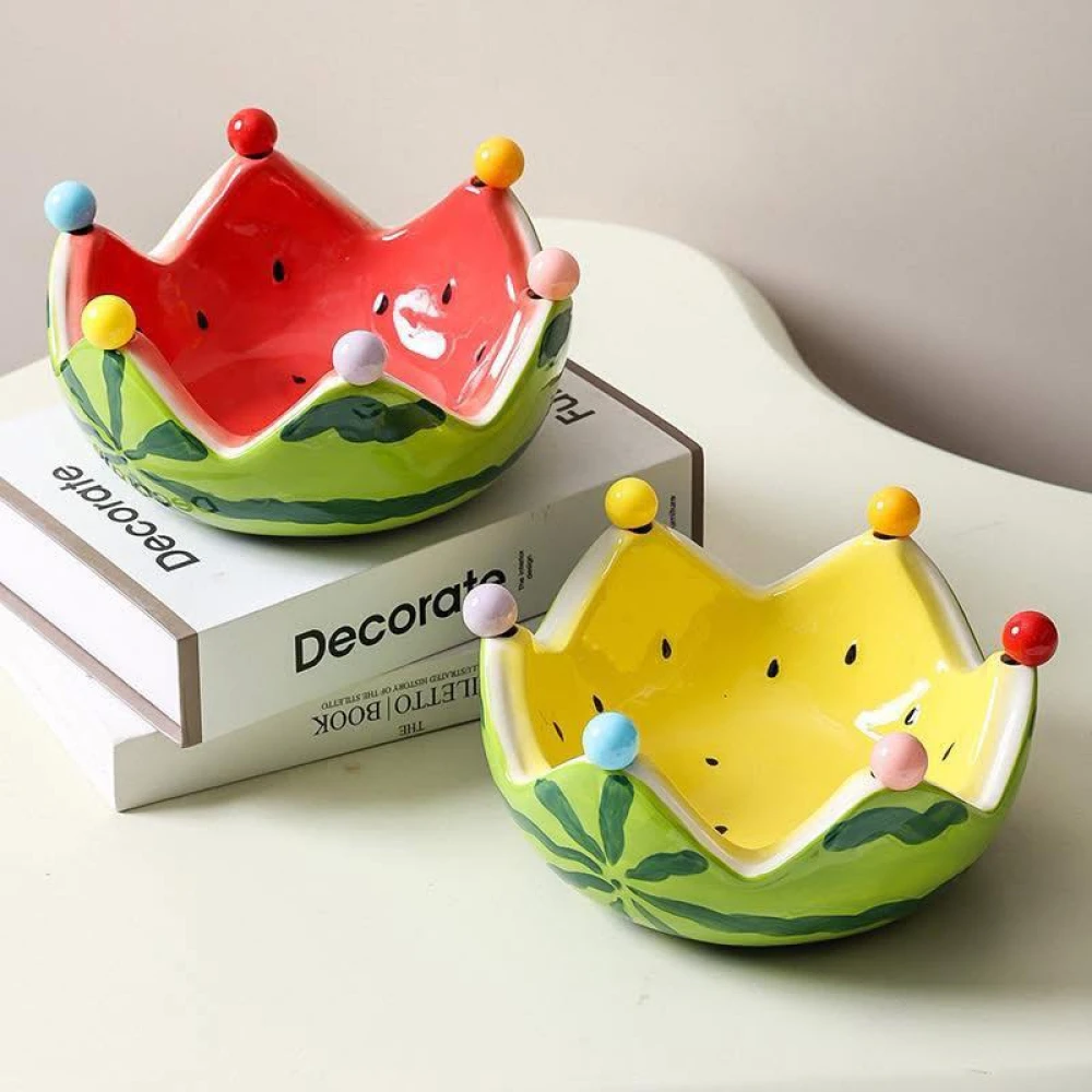 Watermelon Bowl Ceramic Cute Fruit Bowl With 6 Stainless Steel Forks