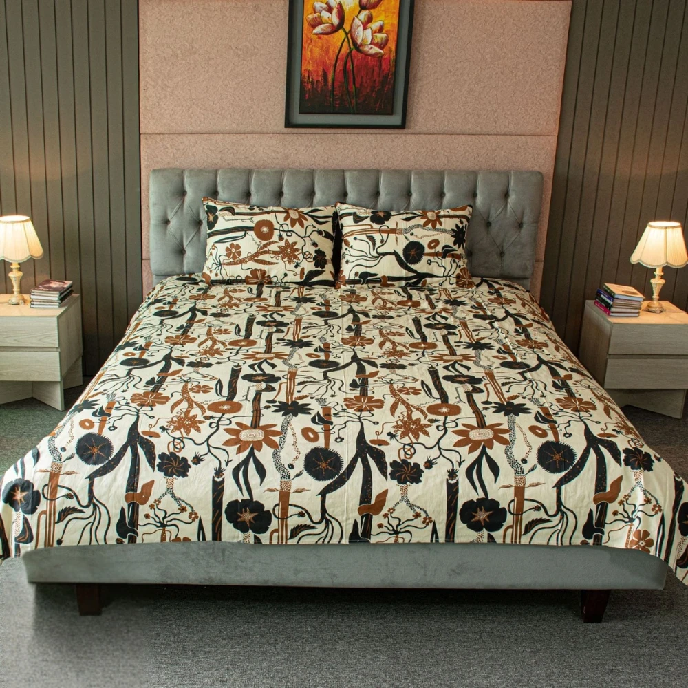 Wild Petal Printed Bed Sheet – Black