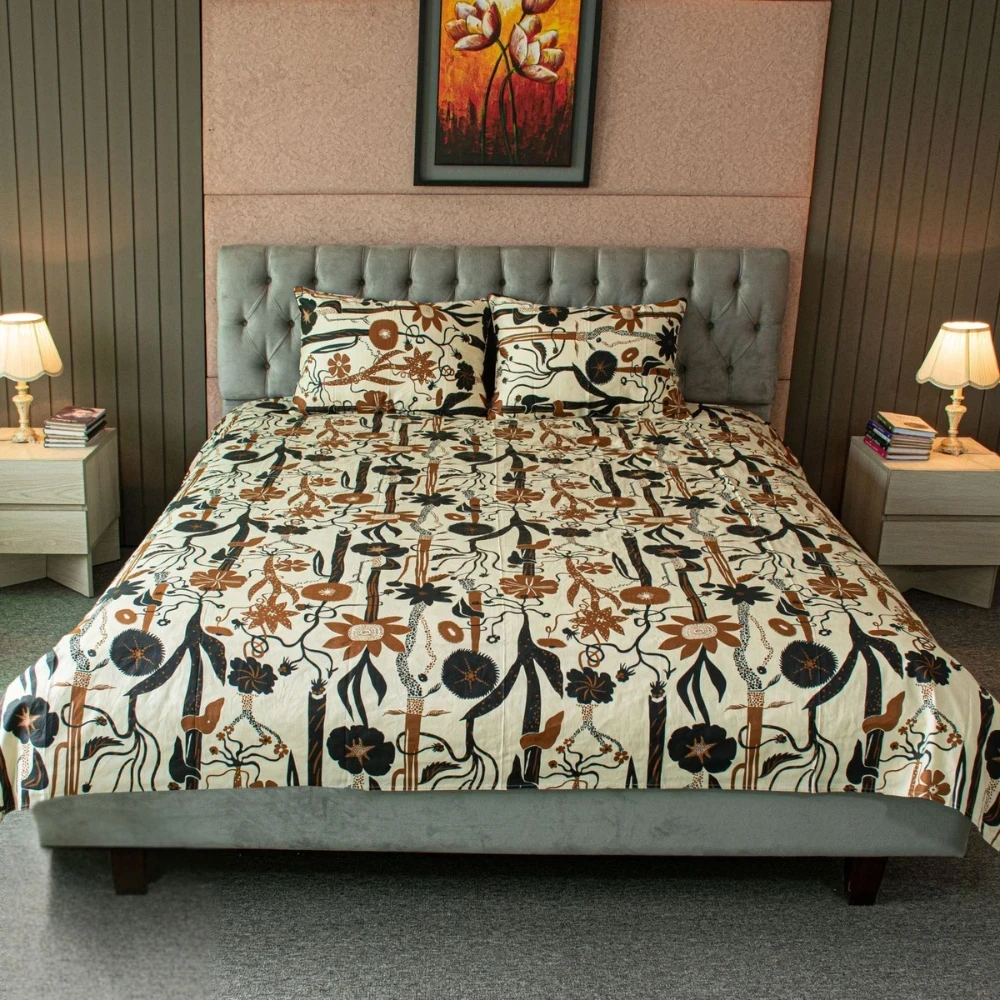 Wild Petal Printed Bed Sheet – Black