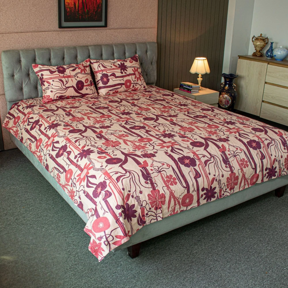 Wild Petal Printed Bed Sheet – Wine