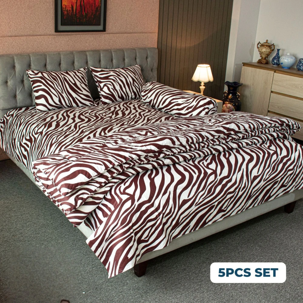 Zebra Print Comforter Bedding Set – Maroon (5Pcs Set)