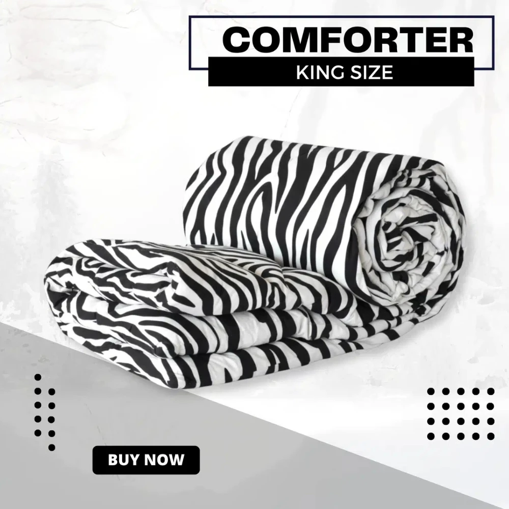 Zebra Printed Comforter – Black