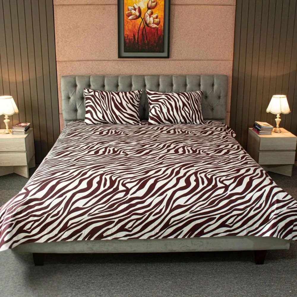 Zebra Printed King Bed Sheet – Maroon